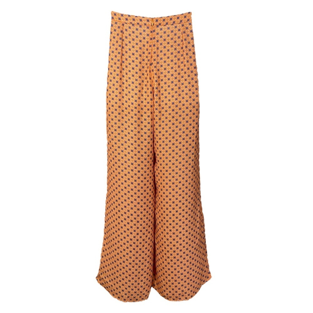 Zara Wide Leg Pants in Orange with Navy Dot Print